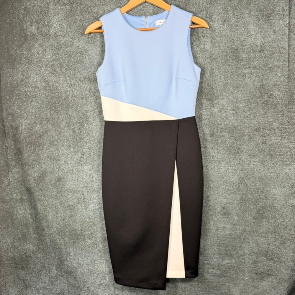 Calvin Klein Womens 4 Colorblock Sheath Midi Dress Blue Black White